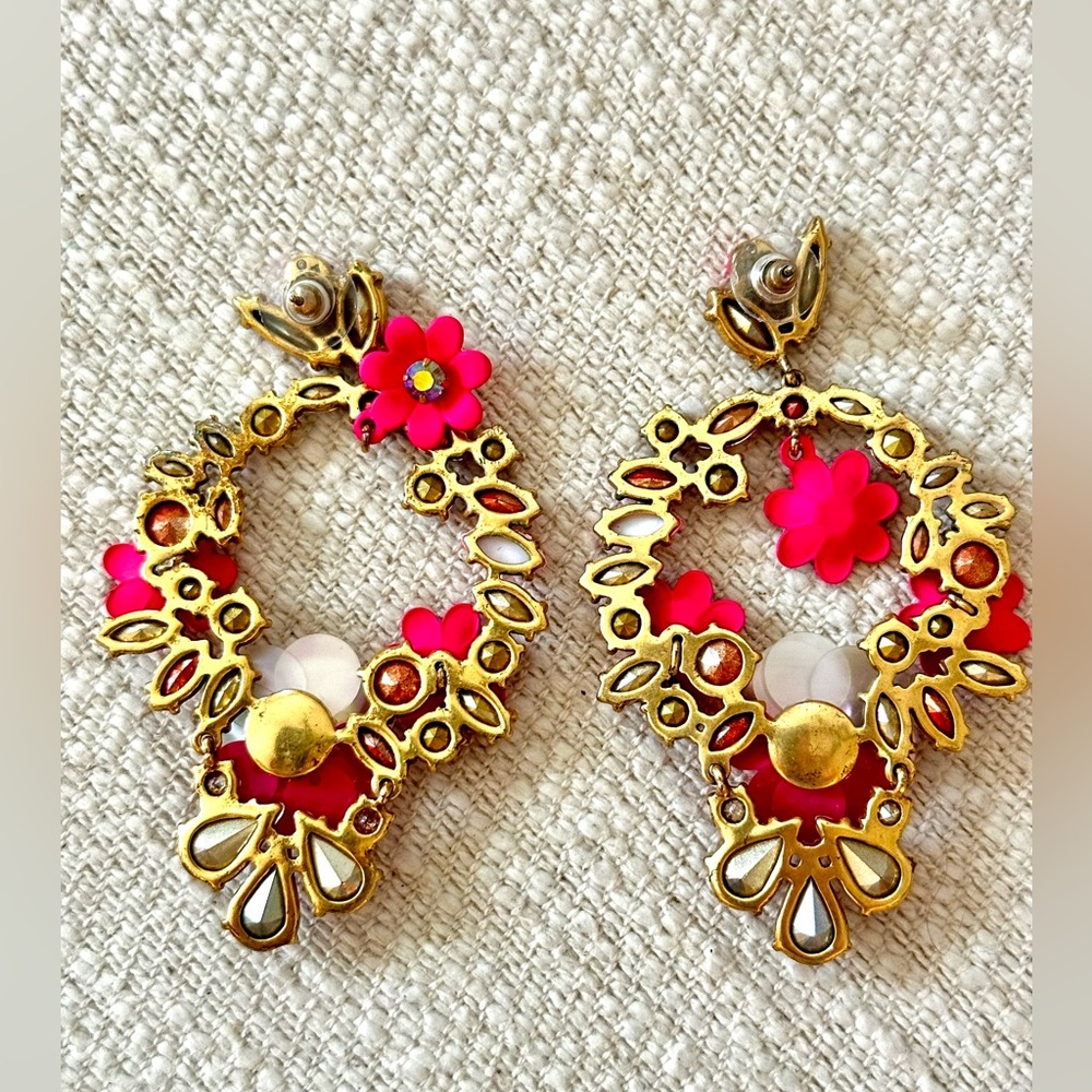 J Crew Crystal Sequin Large Hoop Statement Pink /Multi Color Earrings NWT - Picture 3 of 3